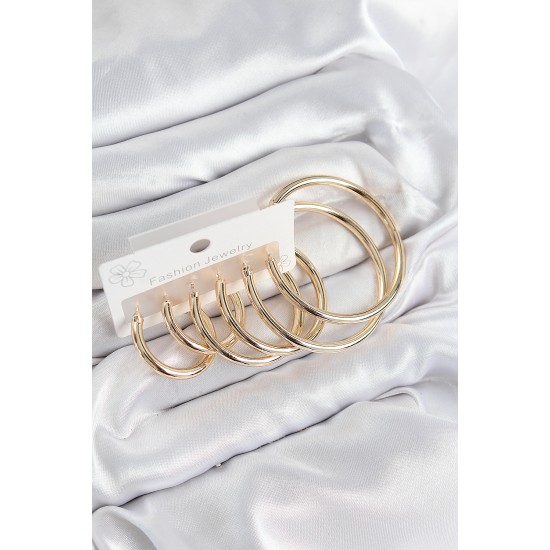 Pirinç Halka Model Gold Renk Kadın Set Küpe - TJ-BKP11053
