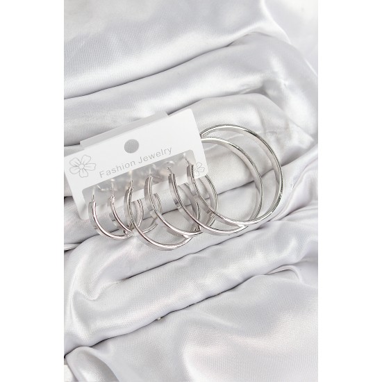Pirinç Halka Model Gümüş Renk Kadın Set Küpe - TJ-BKP11054