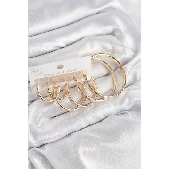 Pirinç Halka Model Gold Renk Kadın Set Küpe - TJ-BKP11055