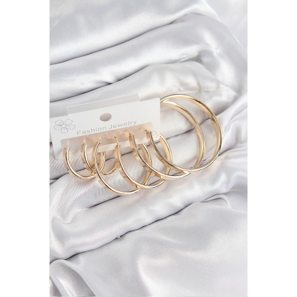 Pirinç Halka Model Gold Renk Kadın Set Küpe - TJ-BKP11055