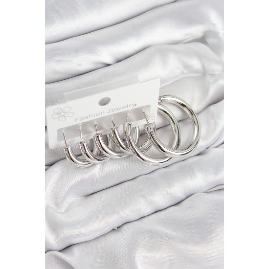 Pirinç Halka Model Gümüş Renk Kadın Set Küpe - TJ-BKP11056