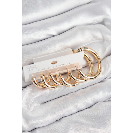 Pirinç Halka Model Gold Renk Kadın Set Küpe - TJ-BKP11057