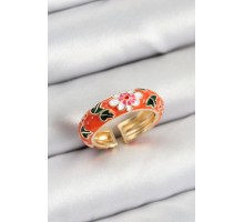 Pirinç Turuncu Mineli Çiçek Motifli Gold Renk Ayarlanabilir Kadın Yüzük - TJ-BYK3804