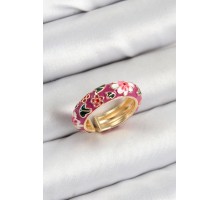 Pirinç Fuşya Mineli Çiçek Motifli Gold Renk Ayarlanabilir Kadın Yüzük - TJ-BYK3807