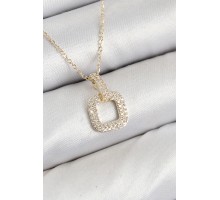 Pirinç Zirkon Taşlı Kare Model Gold Renk Kadın Kolye - TJ-BKO10408