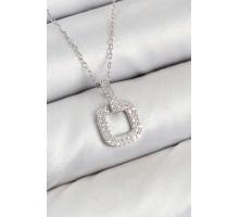 Pirinç Zirkon Taşlı Kare Model Gümüş Renk Kadın Kolye - TJ-BKO10409