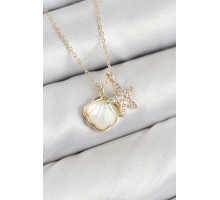 Pirinç Zirkon Taşlı İstiridye Ve Deniz Yıldızı Model Gold Renk Kadın Kolye - TJ-BKO10410