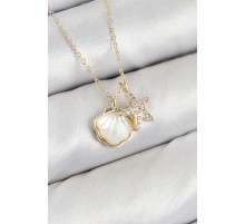Pirinç Zirkon Taşlı İstiridye Ve Deniz Yıldızı Model Gold Renk Kadın Kolye - TJ-BKO10410