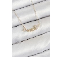 Pirinç Zirkon Taşlı Balık Kılçığı Model Gold Renk Kadın Kolye - TJ-BKO10412