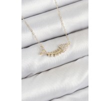 Pirinç Zirkon Taşlı Balık Kılçığı Model Gold Renk Kadın Kolye - TJ-BKO10412