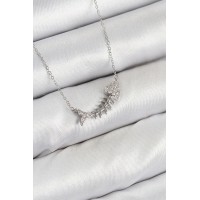 Pirinç Zirkon Taşlı Balık Kılçığı Model Gümüş Renk Kadın Kolye TJ-BKO10413