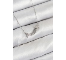 Pirinç Zirkon Taşlı Balık Kılçığı Model Gümüş Renk Kadın Kolye - TJ-BKO10413