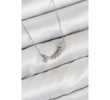 Pirinç Zirkon Taşlı Balık Kılçığı Model Gümüş Renk Kadın Kolye - TJ-BKO10413