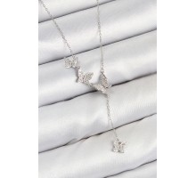 Pirinç Zirkon Taşlı Kelebek Model Gümüş Renk Kadın Kolye - TJ-BKO10415