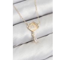 Pirinç Zirkon Taşlı İstiridye Model Gold Renk Kadın Kolye - TJ-BKO10416