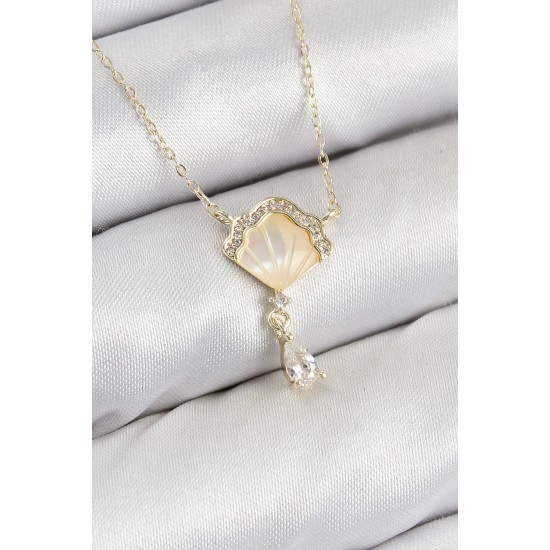 Pirinç Zirkon Taşlı İstiridye Model Gold Renk Kadın Kolye - TJ-BKO10416