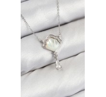 Pirinç Zirkon Taşlı İstiridye Model Gümüş Renk Kadın Kolye - TJ-BKO10417