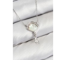 Pirinç Zirkon Taşlı İstiridye Model Gümüş Renk Kadın Kolye - TJ-BKO10417