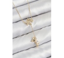 Pirinç Zirkon Taşlı Sallantılı Ayıcıklı Yıldız Model Gold Renk Kadın Kolye - TJ-BKO10418