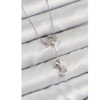 Pirinç Zirkon Taşlı Sallantılı Ayıcıklı Yıldız Model Gümüş Renk Kadın Kolye - TJ-BKO10419