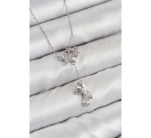 Pirinç Zirkon Taşlı Sallantılı Ayıcıklı Yıldız Model Gümüş Renk Kadın Kolye - TJ-BKO10419