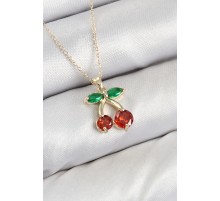 Pirinç Zirkon Taşlı Kiraz Model Gold Renk Kadın Kolye - TJ-BKO10420