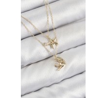 Pirinç Zirkon Taşlı Yıldız Ve Ay Model Gold Renk Kadın Kolye - TJ-BKO10422