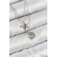 Pirinç Zirkon Taşlı Yıldız Ve Ay Model Gümüş Renk Kadın Kolye TJ-BKO10423