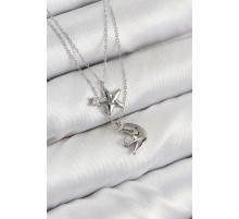 Pirinç Zirkon Taşlı Yıldız Ve Ay Model Gümüş Renk Kadın Kolye - TJ-BKO10423