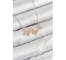 Pirinç Zirkon Taşlı Kelebek Model Gold Renk Kadın Kolye - TJ-BKO10424