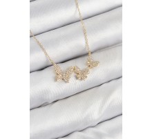 Pirinç Zirkon Taşlı Kelebek Model Gold Renk Kadın Kolye - TJ-BKO10424