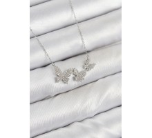 Pirinç Zirkon Taşlı Kelebek Model Gümüş Renk Kadın Kolye - TJ-BKO10425