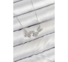 Pirinç Zirkon Taşlı Kelebek Model Gümüş Renk Kadın Kolye - TJ-BKO10425