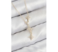 Pirinç Zirkon Taşlı Kutup Yıldızı Model Gold Renk Kadın Kolye - TJ-BKO10426