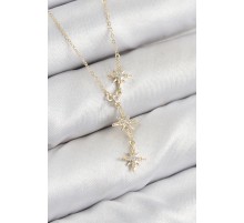 Pirinç Zirkon Taşlı Kutup Yıldızı Model Gold Renk Kadın Kolye - TJ-BKO10426