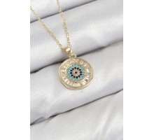 Pirinç Zirkon Taşlı Su Yolu Nazar Model Gold Renk Kadın Kolye - TJ-BKO10428