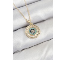 Pirinç Zirkon Taşlı Su Yolu Nazar Model Gold Renk Kadın Kolye - TJ-BKO10428