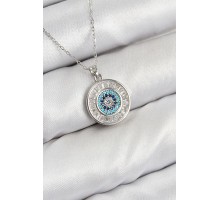 Pirinç Zirkon Taşlı Su Yolu Nazar Model Gümüş Renk Kadın Kolye - TJ-BKO10429