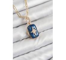 Pirinç Zirkon Taşlı Açılabilir Kutup Yıldızı Model Gold Renk Kadın Kolye - TJ-BKO10430