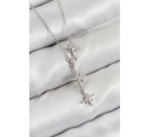 Pirinç Zirkon Taşlı Kutup Yıldızı Model Gümüş Renk Kadın Kolye - TJ-BKO10427