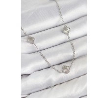 316L Çelik Yonca Model Gümüş Renk Kadın Kolye - TJ-BKO10431