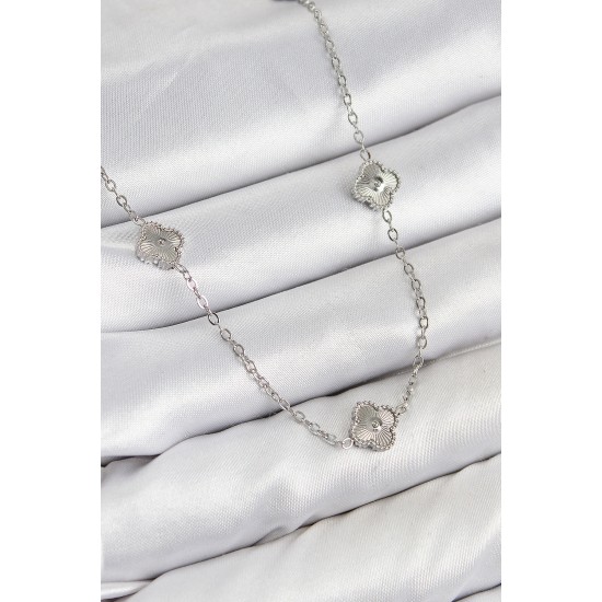 316L Çelik Yonca Model Gümüş Renk Kadın Kolye - TJ-BKO10431