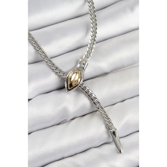 Pirinç Asansörlü Yılan Model Gümüş Renk Kadın Kolye - TJ-BKO10432