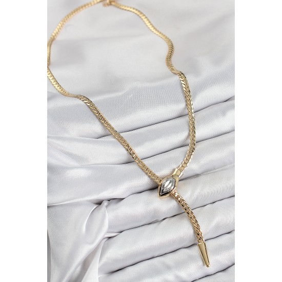 Pirinç Asansörlü Yılan Model Gold Renk Kadın Kolye - TJ-BKO10433