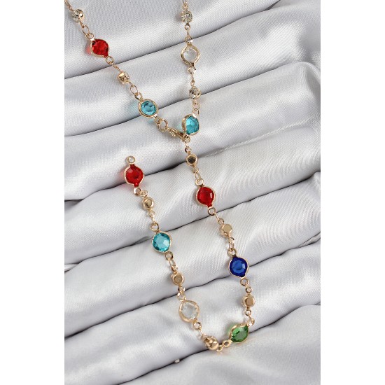 Pirinç Renkli Zirkon Taşlı Model Gold Renk Kadın Y Kolye - TJ-BKO10434