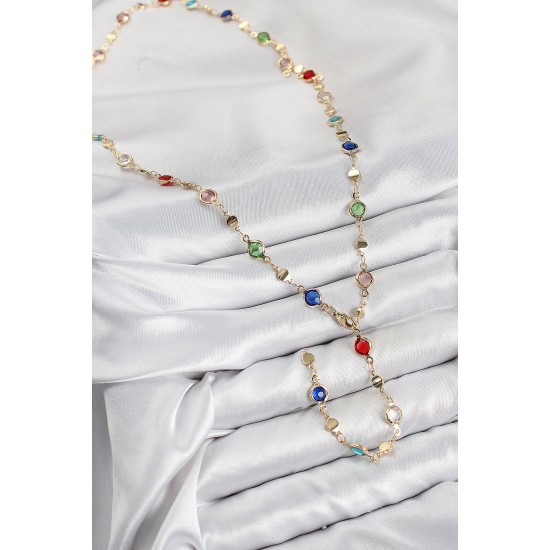 Pirinç Renkli Zirkon Taşlı Model Gold Renk Kadın Y Kolye - TJ-BKO10435