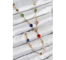 Pirinç Renkli Zirkon Taşlı Model Gold Renk Kadın Y Kolye - TJ-BKO10435