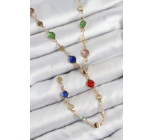 Pirinç Renkli Zirkon Taşlı Model Gold Renk Kadın Y Kolye - TJ-BKO10435