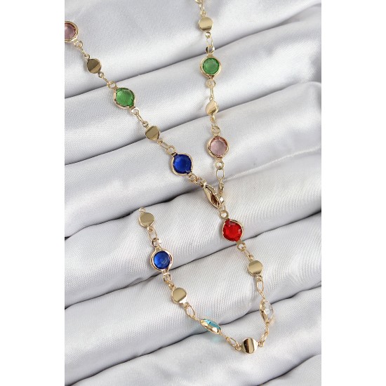 Pirinç Renkli Zirkon Taşlı Model Gold Renk Kadın Y Kolye - TJ-BKO10435