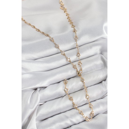 Pirinç Zirkon Taşlı Yıldız Model Gold Renk Kadın Y Kolye - TJ-BKO10436